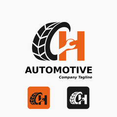 Wall Mural - Simple Modern Automotive Wheel Repair Mobile Motor Car Business Service with Letter H and Wrench Icon