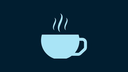 Canvas Print - White Coffee cup icon isolated on blue background. Tea cup. Hot drink coffee. 4K Video motion graphic animation