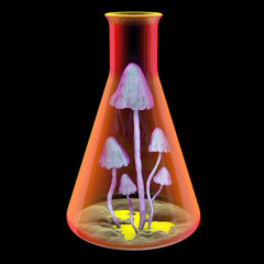 Sticker - Science and biotechnology concept. Growing of mushrooms in laboratory, 3D illustration