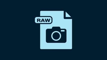 Poster - white raw file document. download raw button icon isolated on blue background. raw file symbol. 4k v