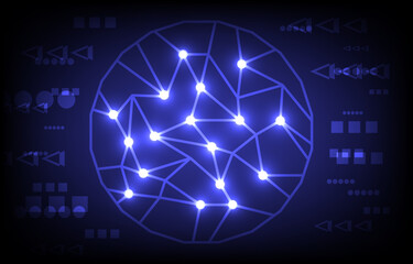 Poster - Global network connection. Big data visualization. Social network communication in the global computer networks. Sphere shield protect in abstract style. Sphere lines technology background. Vector.