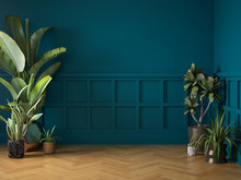 Empty Classic Art Deco Interior Room With Plants 3d Illustration