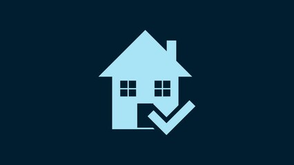 Sticker - White House with check mark icon isolated on blue background. Real estate agency or cottage town elite class. 4K Video motion graphic animation