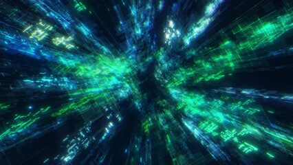 Wall Mural - Flying movement at digital space sci fi tunnel with hi tech information 