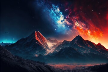 Wall Mural - fantasy mountains with space sky AI
