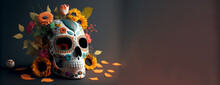 Hispanic Heritage Sugar Skull Marigold Festive Dia De Los Muertos Background Generative Ai 3d Render Digital Illustration