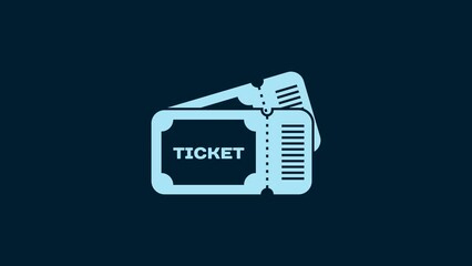 Canvas Print - White Ticket icon isolated on blue background. 4K Video motion graphic animation