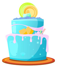 Sticker - Sweet blue cake. Creative sparkling candy dessert