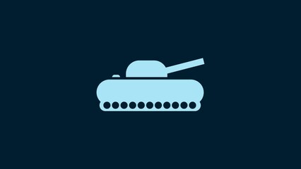 Wall Mural - White Military tank icon isolated on blue background. 4K Video motion graphic animation