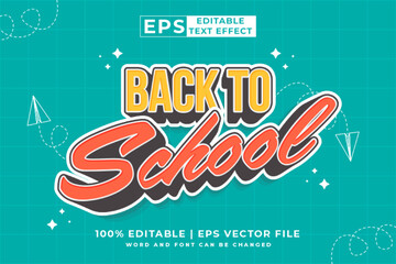 Wall Mural - Editable text effect - Back To School 3d Cartoon template style premium vector