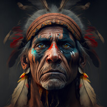 A Digital Art Illustration Of A Native Indian, Generative AI