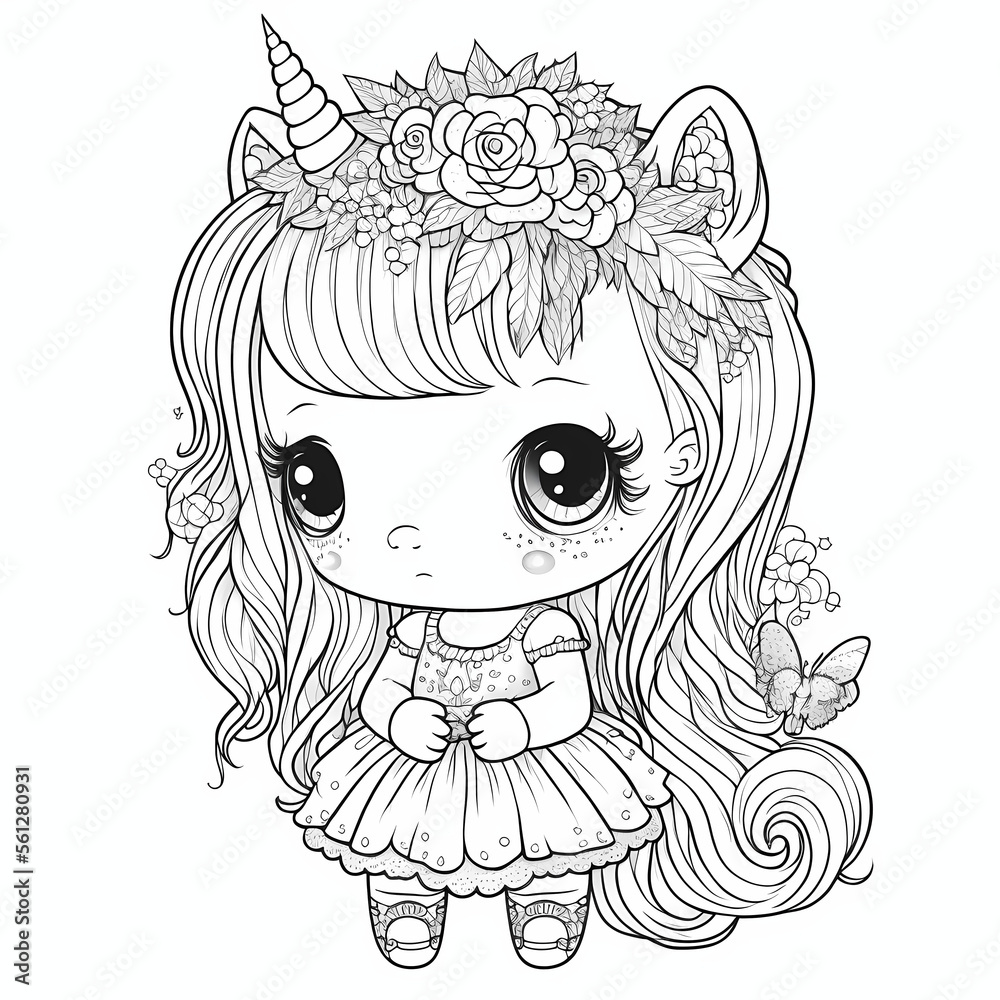 Stock-Illustration „cute unicorn girl. coloring book page for coloring ...