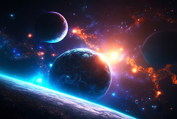 Aufkleber - abstract illustration of the cosmos on the theme of the origin of life in the universe with stars, comets and nebulae