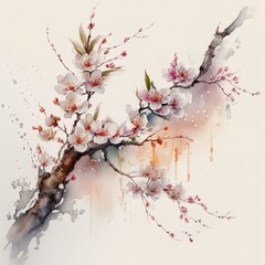  Abstract Watercolor Painting of Cherry Blossom on a Black Background - A Minimalistic and Elegant Art Piece high resolution. generative ai