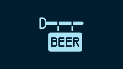 Canvas Print - White Street signboard with inscription Beer icon isolated on blue background. Suitable for advertisements bar, cafe, pub, restaurant. 4K Video motion graphic animation