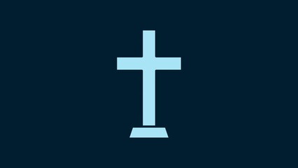 Wall Mural - White Christian cross icon isolated on blue background. Church cross. 4K Video motion graphic animation