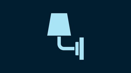 Sticker - White Wall lamp or sconce icon isolated on blue background. Wall lamp light. 4K Video motion graphic animation