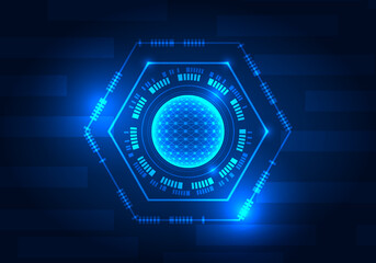 Poster - Circle of technology with the center being the processor and sending information outside. Technology helps businesses reach their goals and grow revenues quickly. dark blue background