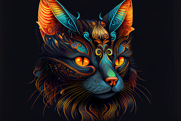 Poster - colorful cat head with creative abstract elements