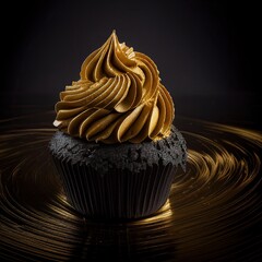 Wall Mural - chocolate cupcake with gold