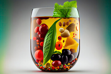 Wall Mural - Natural juice vitamin dietary detox drink as a liquid drop with fruit vegetables