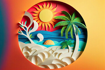 Sticker - paper cut art Summer card