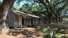 Slave Cabins At The Exhibit Of Oak Alley Plantation. Vacherie, Louisiana, USA