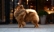red chow chow dog standing sideways in the city royal soul asia dog