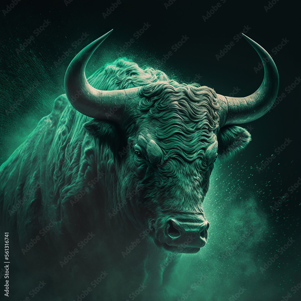 Green Crypto Bull on dark background, soft light, detalised. Generative AI  Stock Illustration | Adobe Stock