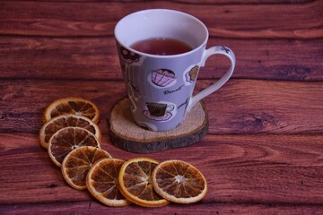 cup of tea and oranges