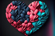 Happy Valentine's Day background  with  heart made of pink, red and blue Origami Hearts