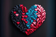 Happy Valentine's Day background  with  heart made of pink, red and blue Origami Hearts