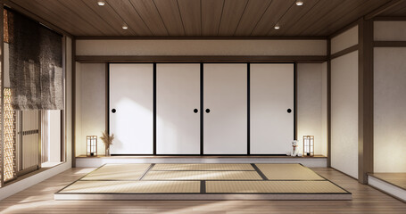 Wall Mural - Muji style, Empty wooden room,Cleaning japandi room interior,