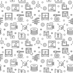 Poster - 3d Printing vector outline seamless pattern. Additive Manufacturing background