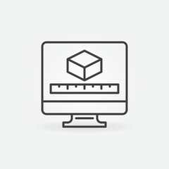 Poster - Computer with 3D Cube and Ruler vector concept outline icon