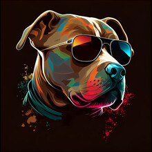  American Pit Bull Terrier With Sunglasses - By Generative AI