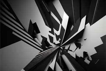 Wall Mural -  a black and white photo of a very unusual design with a large amount of lines and shapes in it, and a black and white background with a black border, white border, and. generative ai Generative AI