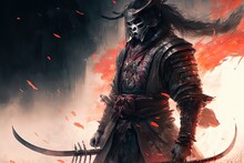 Ghost Warrior Samurai In Heavy Armour. Ronin Samurai Fantasy Character. Generative Ai.
