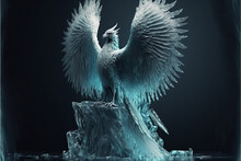 An Ice Phoenix Standing On An Ice Rock, Generated By Generative Ai
