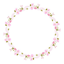 Pink Floral Wreath With Delicate Flowers And Leaves