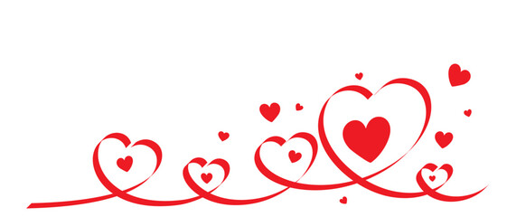 valentine's day decoration ribbon shaped hearts with small hearts around on white background