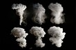 set of smoke or steam clouds flame isolated on black background