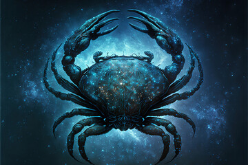 Wall Mural - Zodiac sign of Cancer, crab with magic light and stars in space, generative AI