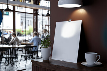 Wall Mural - Mockup blank white menu or sign in coffee shop. Generative AI