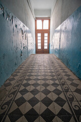 Wall Mural - dark empty hallway corridor in an old abandoned 19th century house with interior in modern style wit
