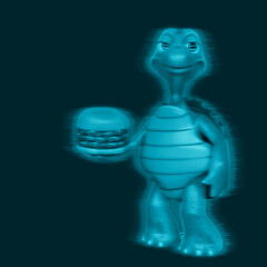 Wall Mural - turtle cartoon is holding a triple burger