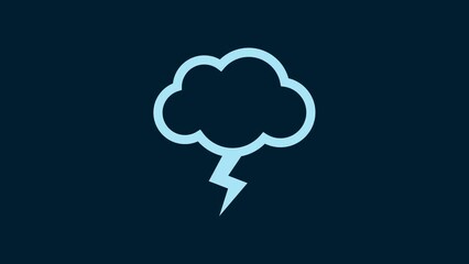 Poster - White Storm icon isolated on blue background. Cloud and lightning sign. Weather icon of storm. 4K Video motion graphic animation