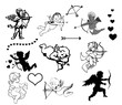cupid icon set. love and valentine's day symbol. Cupid shooting arrow and hearts