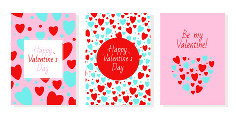 Wall Mural - Set of 3 Valentines day cards. Trendy prints in pink colors