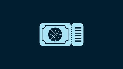 Poster - White Basketball game ticket icon isolated on blue background. 4K Video motion graphic animation